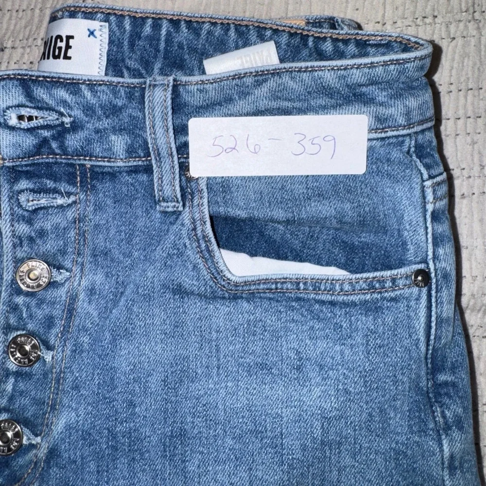 PAIGE‎ Sarah Slim High Rise Button Fly Raw Hem Jeans Blue Size 28